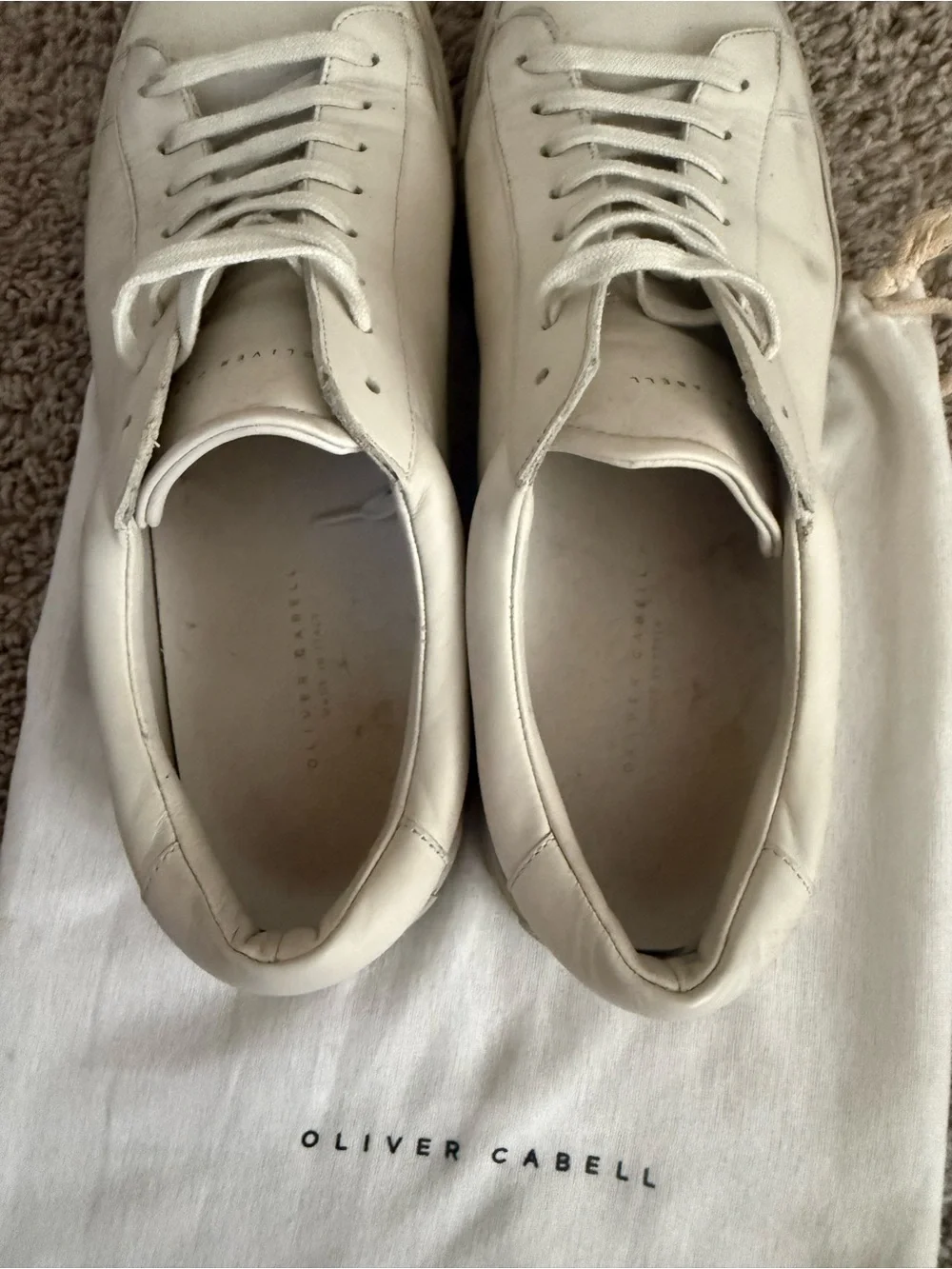 Oliver Cabell Men’s White Leather Low-Top Sneakers - Minimal Lace-Up